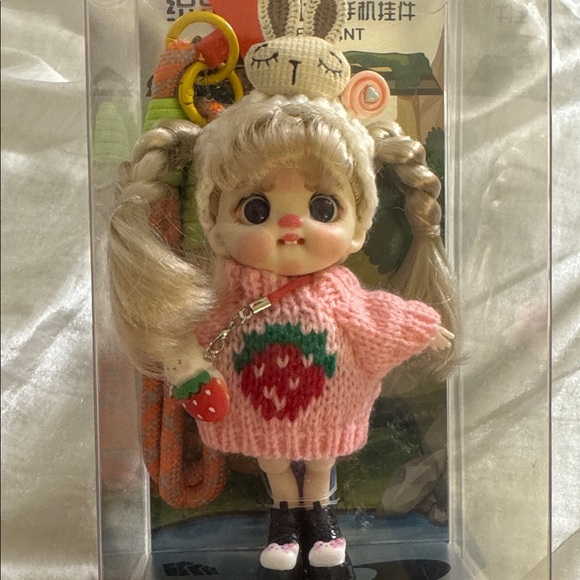 Other - Cute Pink Strawberry Knit Sweater Doll Keychain - Kids Toys